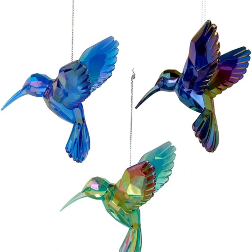 NWT Kurt Adler 3 Hummingbird Ornament-4"-Acrylic Iridescent-Blue-Green-Purple